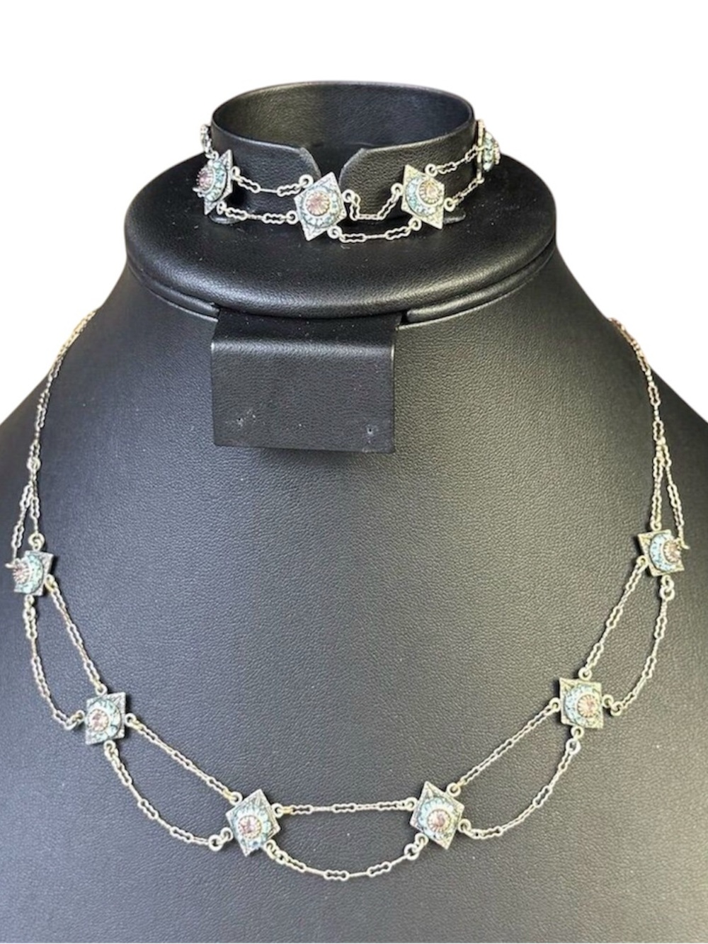 174. Vintage STERLING‎ Silver Floral Necklace Jewelry Set Wedding